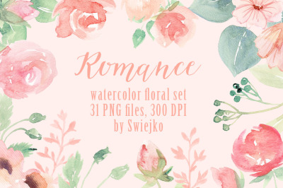 Romantic watercolor  floral set