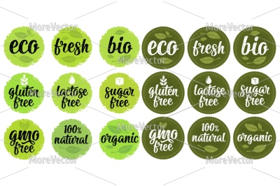 Gluten, lactose, sugar free lettering with leaf, cube, drop. Vector white vintage sign