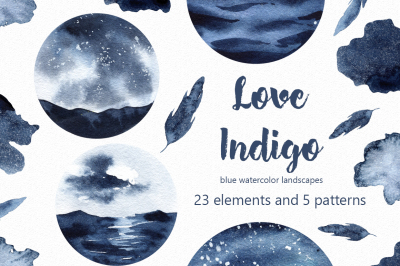 Love Indigo watercolor clipart
