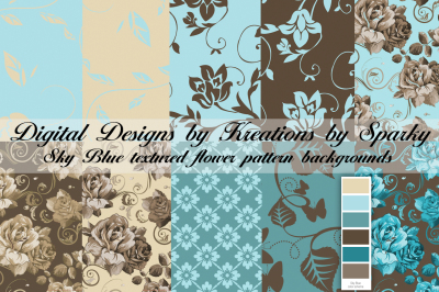 Sky Blue Textured Flower Pattern Backgrounds