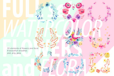 FINALLY BUNDLE of WATERCOLOR FLOWERS WREATH