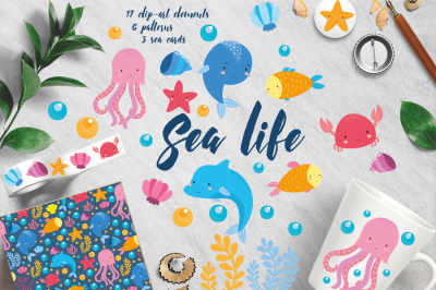 Underwater animals set