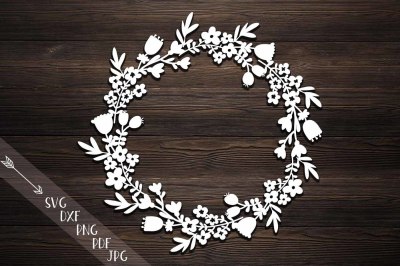 flower wreath paper cut, svg, Monogram flowers papercutting template