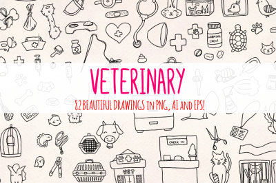 82 Vet and Animal Vector Sketches