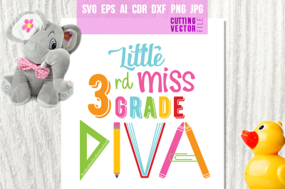 Little Miss 3rd Grade Diva - svg, eps, ai, dxf, png, jpg