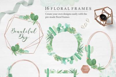 Cactus Succulent Watercolor Greenery Design Set