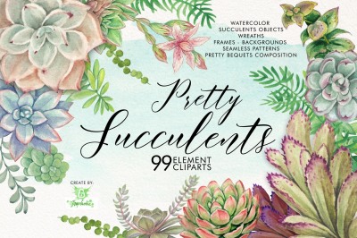 Watercolor Pretty Succulents
