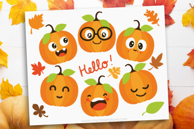 Cute Pumpkins Clipart, Fall, Autumn, Thanksgiving, Sublimation, SVG