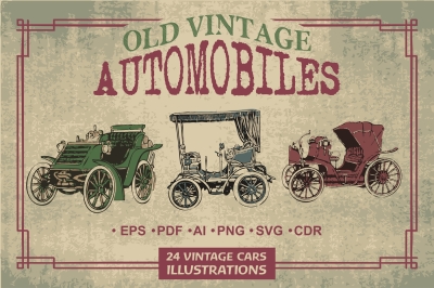 24 Old Vintage Automobiles Illustrations
