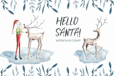 Hello Santa Watercolor clipart
