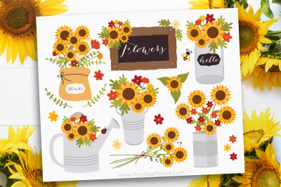 Sunflowers Clipart, Fall, Autumn, Thanksgiving, Sublimation, SVG
