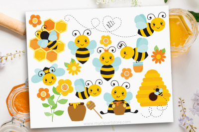 Bumble Bee Clipart, Buzzy Bees, Honey Bee, Vector, Sublimation, SVG