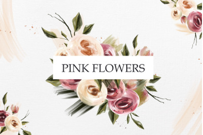 Pink oil flowers collection