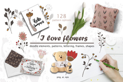I love flowers - doodles &amp; lettering set
