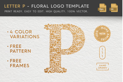 Letter P - Floral Logo Template