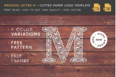 Wedding Letter M - Cutted Paper Logo Template