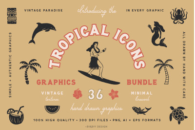 Tropical Icons Hand Drawn Graphics