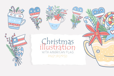 Christmas illustration with american flag.