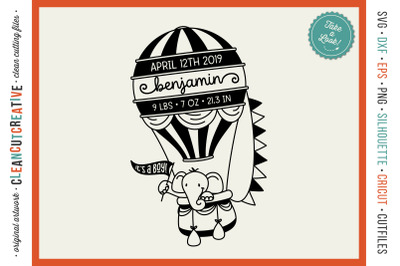 HOT AIR BALLOON Baby Birth Stats Template Birth Announcement SVG file