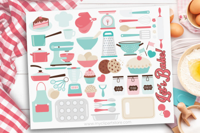 Kitchen Utensils Clipart, Let&#039;s Bake, Vector, Sublimation, SVG
