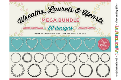 FLORAL MEGA BUNDLE SVG wreaths, laurels and hearts leaf frames - SVG DXF EPS PNG - Cricut & Silhouette - clean cutting files