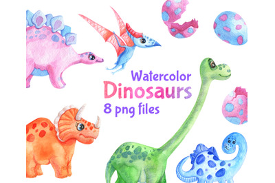Watercolor Dinosaur Birthday Party Clipart Cute Dinosaurs
