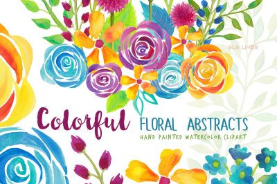 Colorful Flower Abstracts Watercolor Clipart