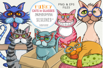 Cats in Funky Glasses PNG &amp; EPS Illustrations