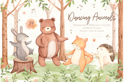 Dancing Animals Watercolor Clip Arts