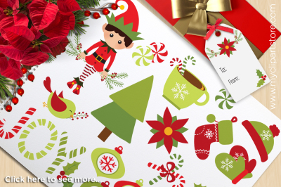 Christmas Joy - Elf and Snow Globe Vector Clipart