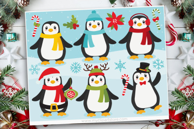 Christmas Penguins Clipart, Vector, SVG
