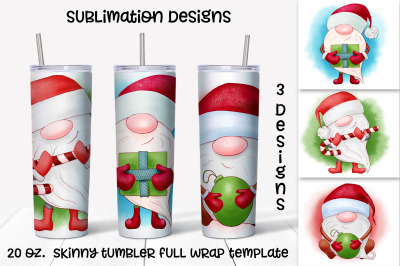 Christmas gnomes sublimation design. Skinny tumbler wrap design