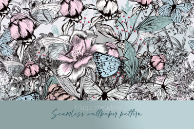 Magic meadow seamless vector pattern