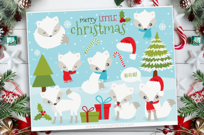 White Christmas Fox Clipart, Vector, Sublimation, SVG