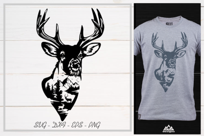 Deer Mountain and Forest Svg Design