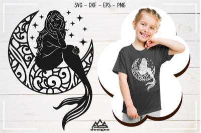 Cute Mermaid at Moon Svg Design