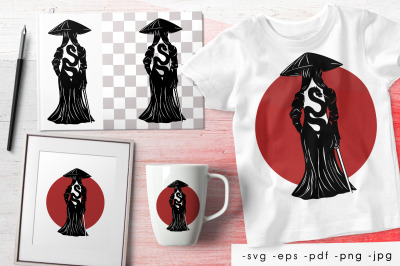 Anime Girl. Samurai Girl. Design for printing.