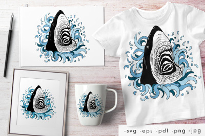 Hand drawn shark illustration for prints