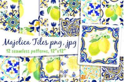 Majolica Tiles Positano Seamless Pattern Watercolor 12 by 12 Amalfi Cl