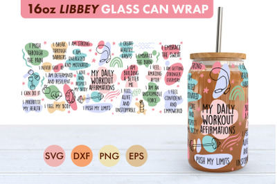 My Daily Workout Affirmations SVG 16 oz Libbey Glass Can