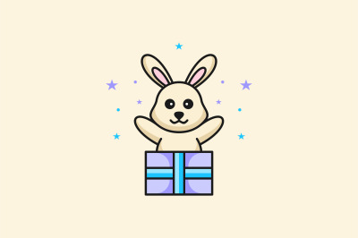 rabbit or bunny gift box vector design template