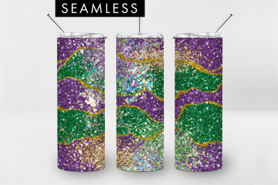 20oz Seamless Mardi Gras Glittery Skinny Tumbler PNG