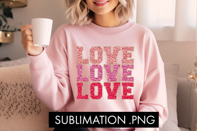 Glitter Love Chenille Valentine PNG Sublimation