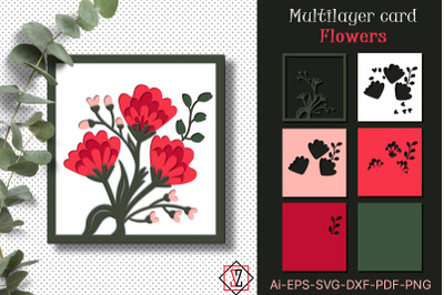 Flowers. Multilayer Postcard/Cut File