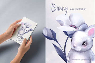 Bunny with flower | Rabbit PNG sublimation design