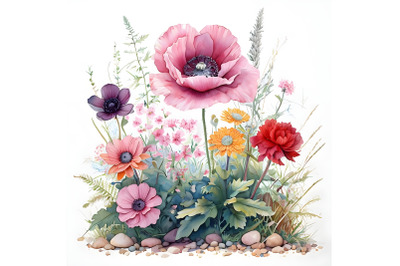 1 Wildflowers Flowerbed Clipart, Wedding Floral, Printable Watercolor