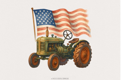 Vintage Patriotic Tractor PNG, American Flag Farm Life Graphic, Indepe