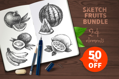 Sketch Vector Fruits Bundle Sale 50%