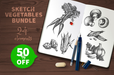 Sketch Vector Vegetables Bundle Sale 50%