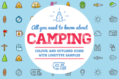 Awesome Camping Icons and Logo Set